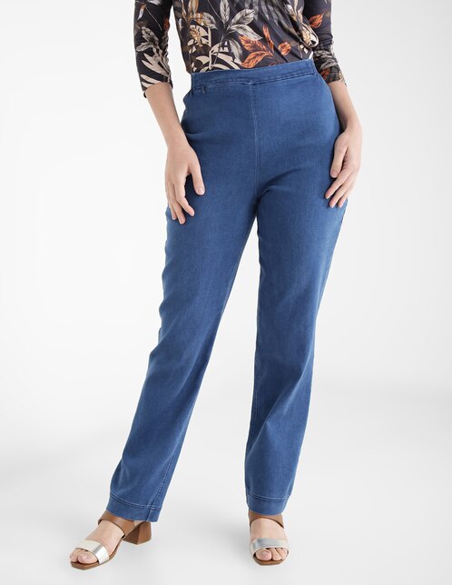 Jeans recto Izanami lavado obscuro corte media pretina con resorte | Liverpool.com.mx