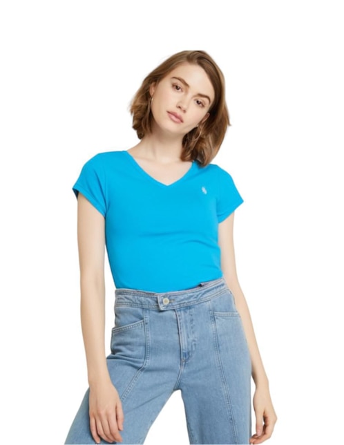 Playera manga corta cuello v para mujer 1