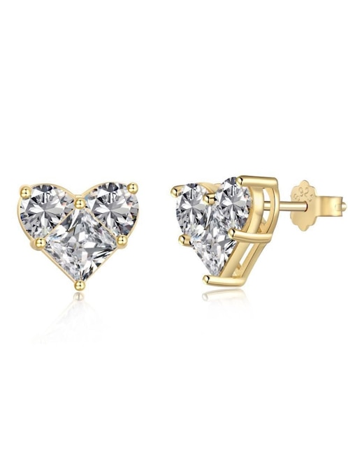 Broqueles de corazón Isabel de plata 14 K con acabado baño de oro zirconia Broqueles de corazón Isabel de plata 14 K con acabado baño de oro zirconia