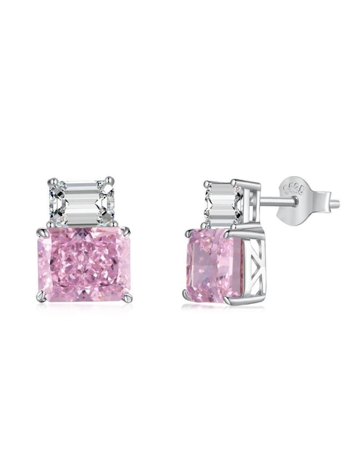 Broqueles rectangulares María de plata P 925 con acabado baño rodio zirconia 1