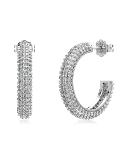 Aretes de aro de media luna Yoiko Valeria Silver de plata P 925 con acabado baño rodio zirconia