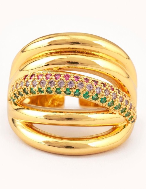 Anillo Yoiko Oasis zirconia con acabado baño de oro 14 k