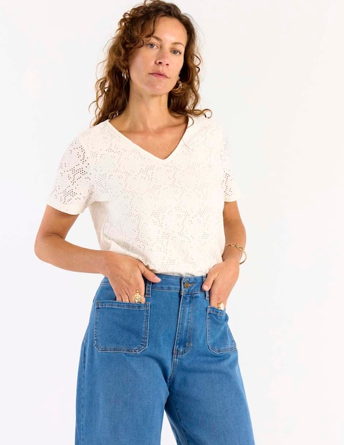 Playera manga corta cuello V para mujer 1