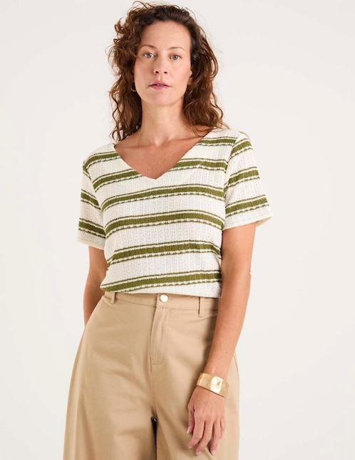 Playera manga corta cuello V para mujer 1