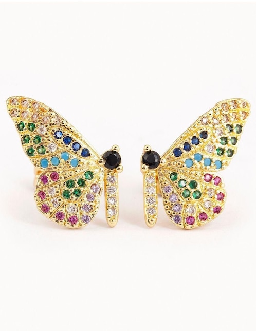 Broqueles de mariposa Yoiko con acabado baño de oro 18 K zirconia