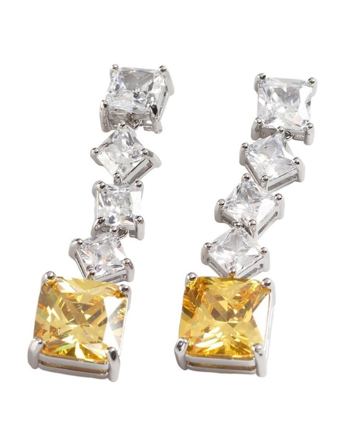 Aretes largos Yoiko Soleil con acabado baño rodio zirconia