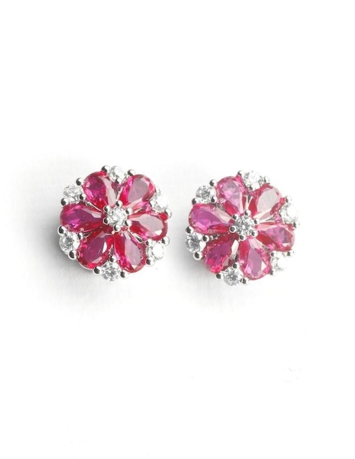 Broqueles de flor Yoiko Floréa con acabado baño rodio zirconia