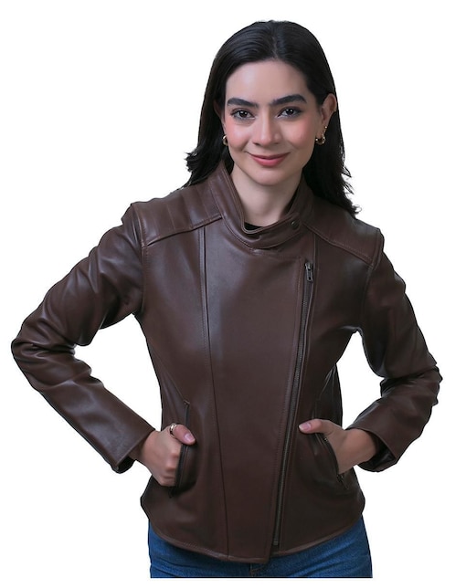 Chamarra Castelli Leather Authentic impermeable de piel para mujer