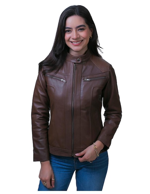 Chamarra casual Castelli Leather Authentic resistente al agua de piel para mujer