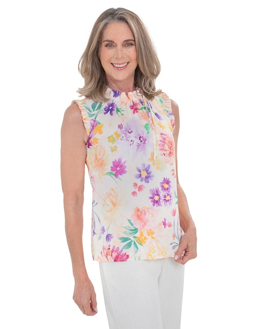 Blusa de verano para mujer, sin mangas, con cuello en V, camisa de gasa para oficina, ropa suave y elástica (color blanco, talla: XL