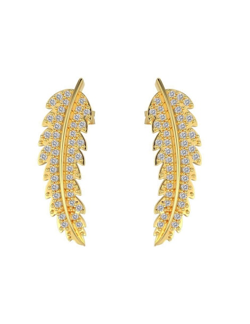 Aretes largos de hoja Yoiko Aurea de plata P 925 con acabado baño de oro zirconia