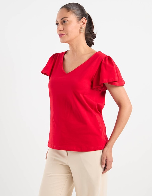 Playera manga corta cuello V para mujer 1