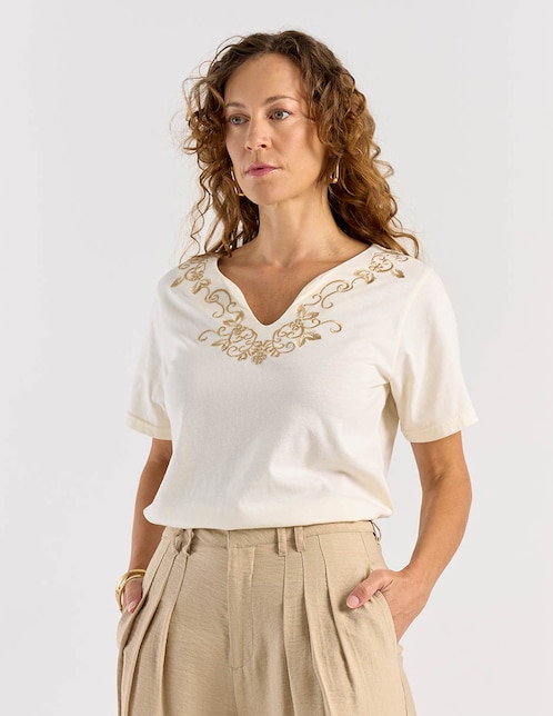 Playera manga corta cuello V para mujer 1