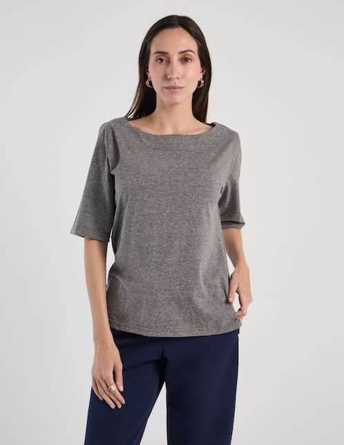 Playera manga al codo cuello redondo para mujer 1