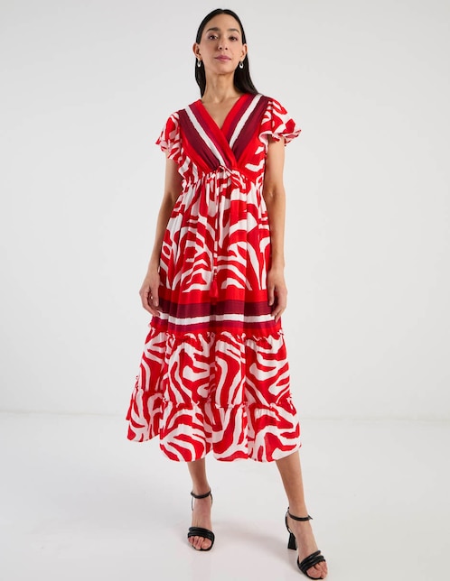 Vestido midi casual escote V 1