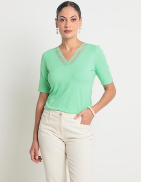 Playera Manga Corta Talbots Cuello V Para Mujer