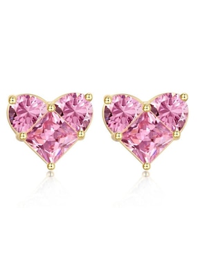 Broqueles de corazón Yoiko Isabel de plata 14 K con acabado baño de oro zirconia