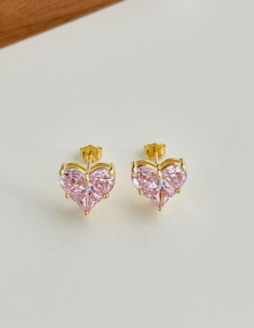 Broqueles de corazón Yoiko Isabel de plata 14 K con acabado baño de oro zirconia
