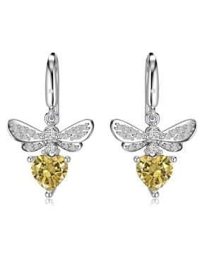 Aretes de abeja Yoiko María de plata P 925 con acabado baño rodio zirconia