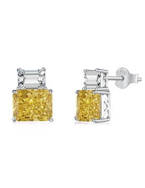 Broqueles rectangulares Yoiko María de plata P 925 con acabado baño rodio zirconia