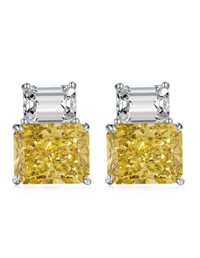 Broqueles rectangulares Yoiko María de plata P 925 con acabado baño rodio zirconia