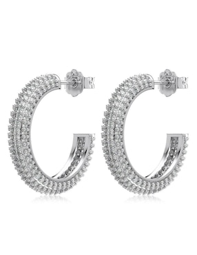 Aretes de aro de media luna Yoiko Valeria Silver de plata P 925 con acabado baño rodio zirconia