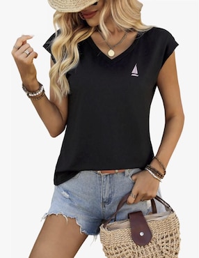 Playera manga corta Marinity cuello V para mujer