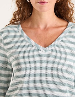 Playera manga 3/4 Morango cuello V para mujer