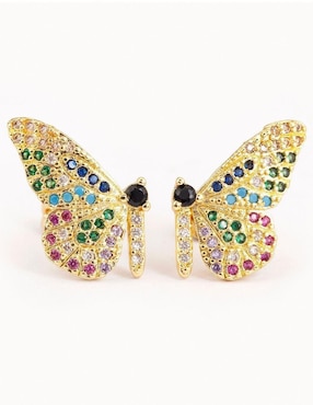 Broqueles de mariposa Yoiko con acabado baño de oro 18 K zirconia