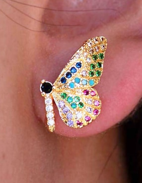 Broqueles de mariposa Yoiko con acabado baño de oro 18 K zirconia