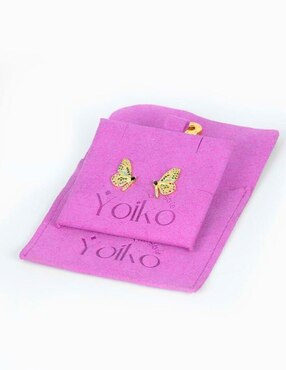 Broqueles de mariposa Yoiko con acabado baño de oro 18 K zirconia