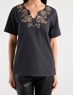 Playera manga al codo Loren's cuello V para mujer