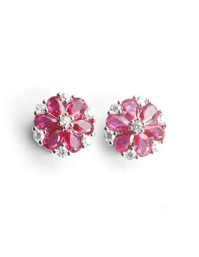 Broqueles de flor Yoiko Floréa con acabado baño rodio zirconia