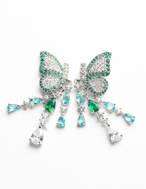 Aretes largos de mariposa Yoiko Maravielle con acabado baño rodio zirconia