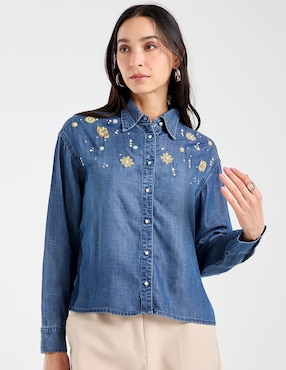Blusa camisera Chico's manga larga para mujer