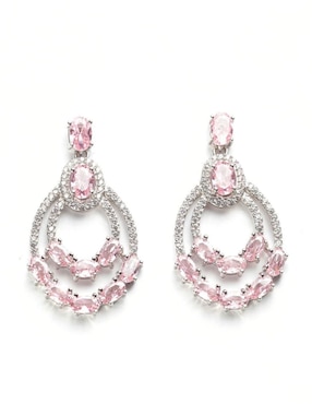 Aretes largos Yoiko Brillanza con acabado baño rodio zirconia