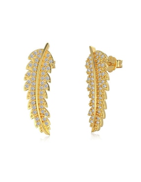 Aretes largos de hoja Yoiko Aurea de plata P 925 con acabado baño de oro zirconia