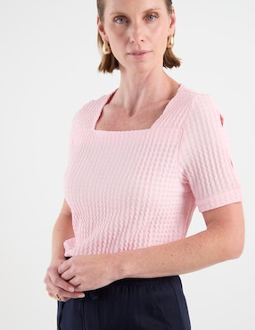 Playera manga corta Morango cuello cuadrado para mujer