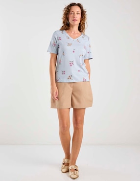 Playera manga corta Damaia Atelier cuello V para mujer