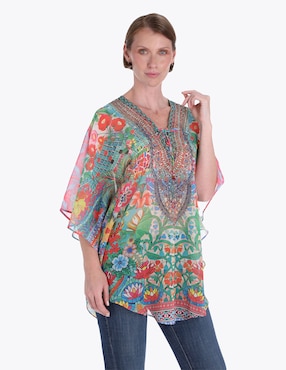 Blusa túnica Charme manga al codo para mujer