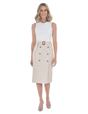 Falda midi Chaps de lino a la cintura