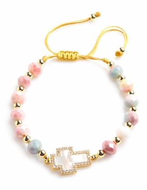 Pulsera Yoiko con zirconia 18 k Cruz Celestia acabado baño de oro