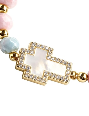 Pulsera Yoiko con zirconia 18 k Cruz Celestia acabado baño de oro