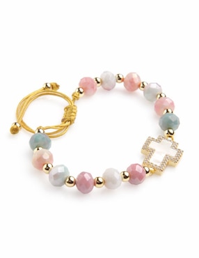 Pulsera Yoiko con zirconia 18 k Cruz Celestia acabado baño de oro