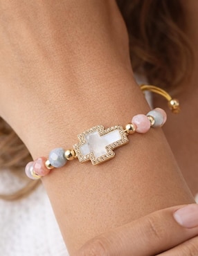 Pulsera Yoiko con zirconia 18 k Cruz Celestia acabado baño de oro