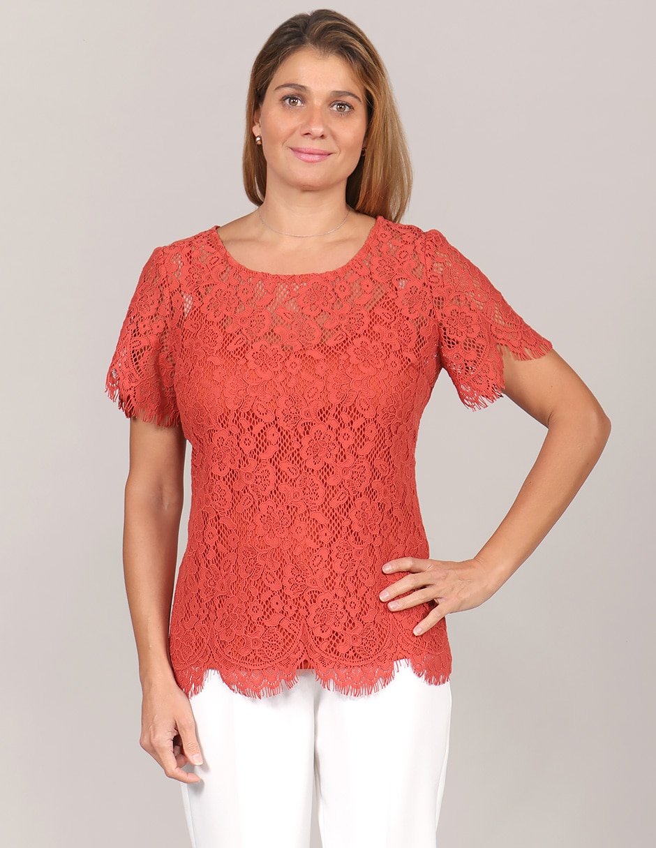 Blusa Duplan manga corta corte recto encaje 