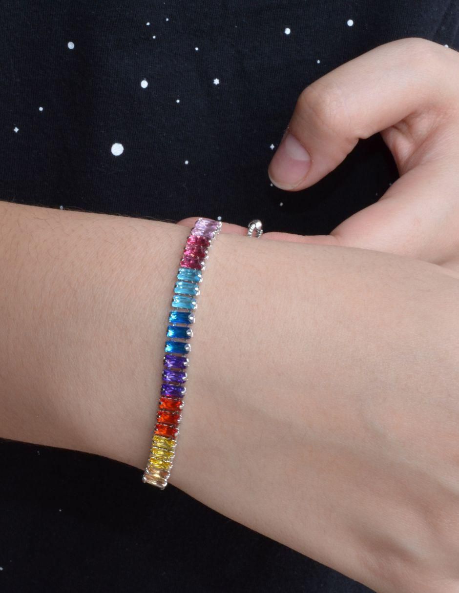 Pulsera Rainbow con acabado baño rodio 5