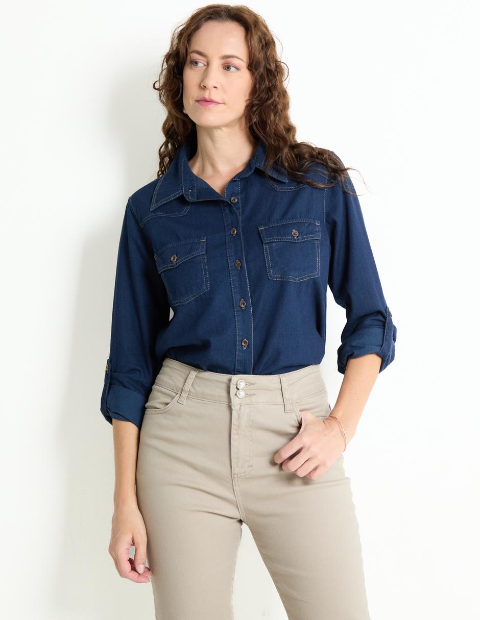 Blusa camisera manga larga para mujer