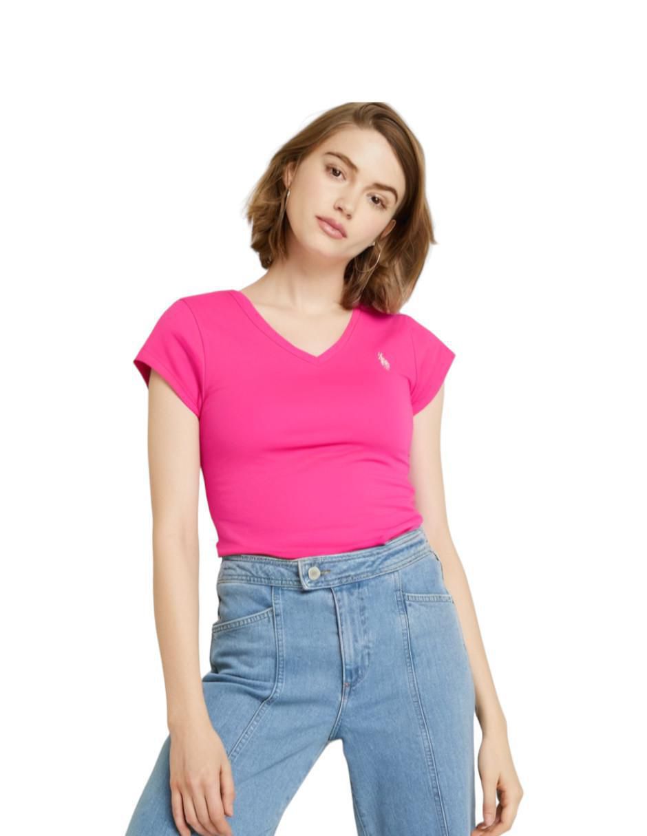 Playera manga corta cuello v para mujer