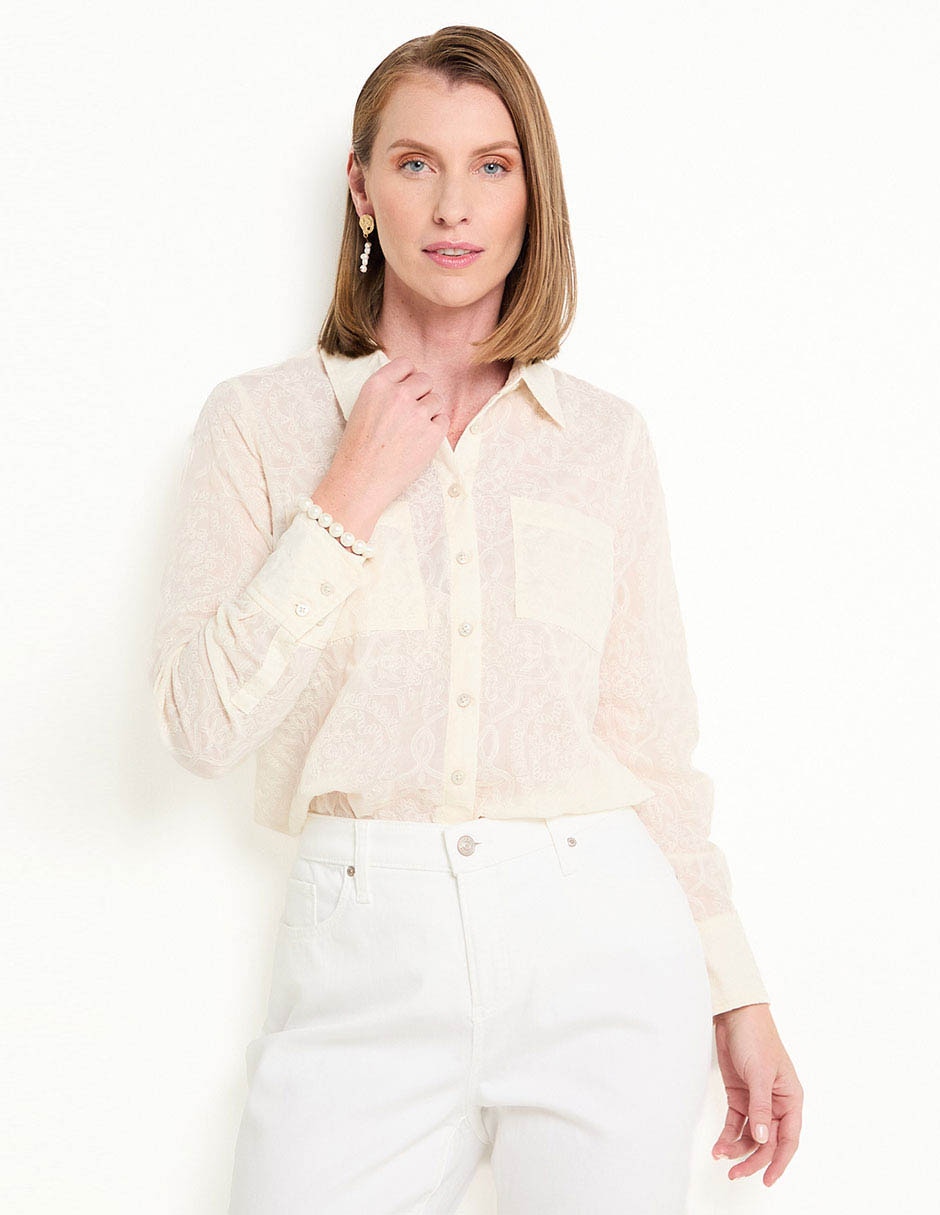Blusa camisera manga larga para mujer